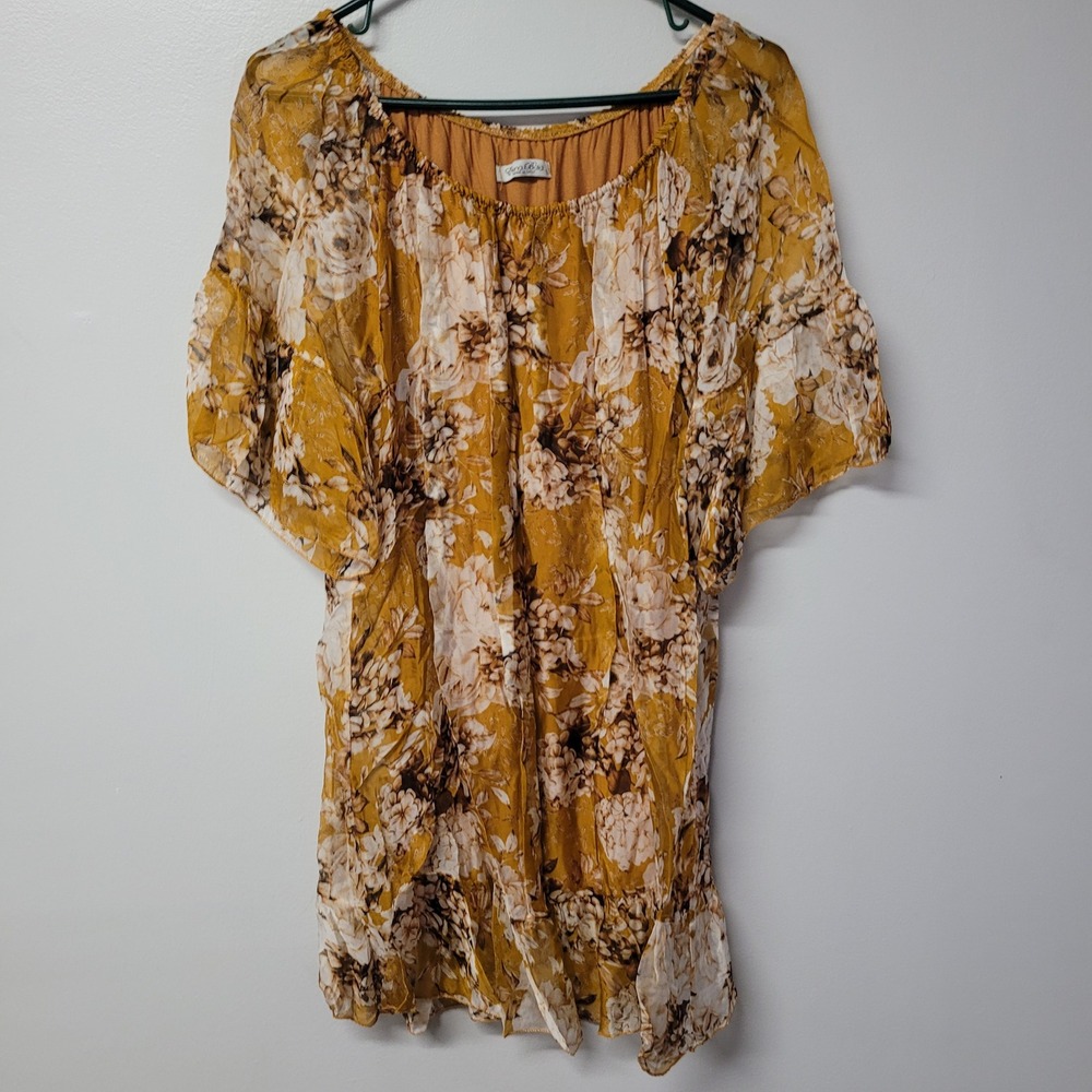 Elena‎ Baldi Mustard Floral Off Shoulder Ruffle Mini Dress Made in Italy Size S